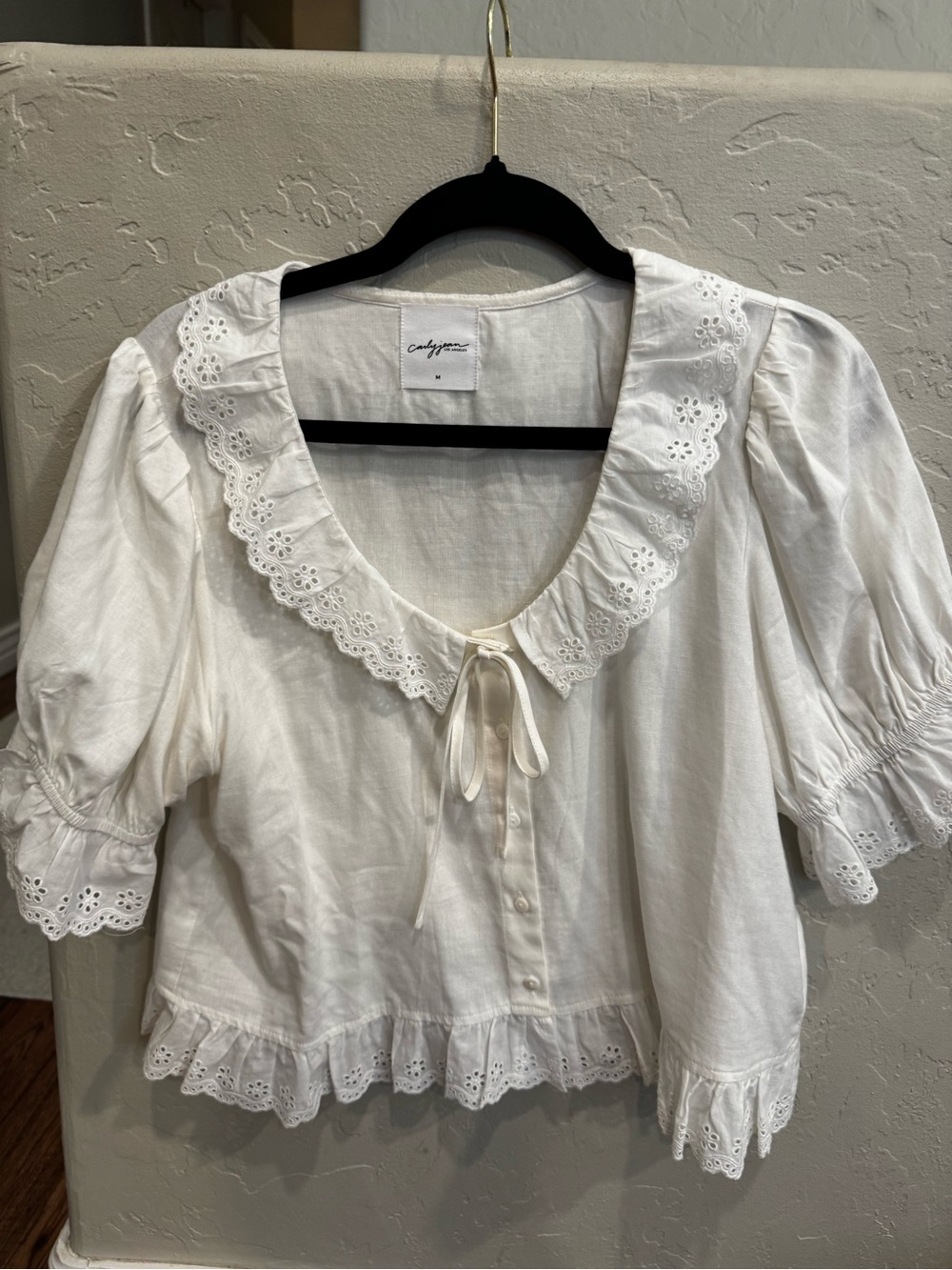 CJLA Cotton Eyelet Ruffle Peasant Blouse - White